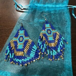 Turquoise, blue, and gold bohemian style earrings